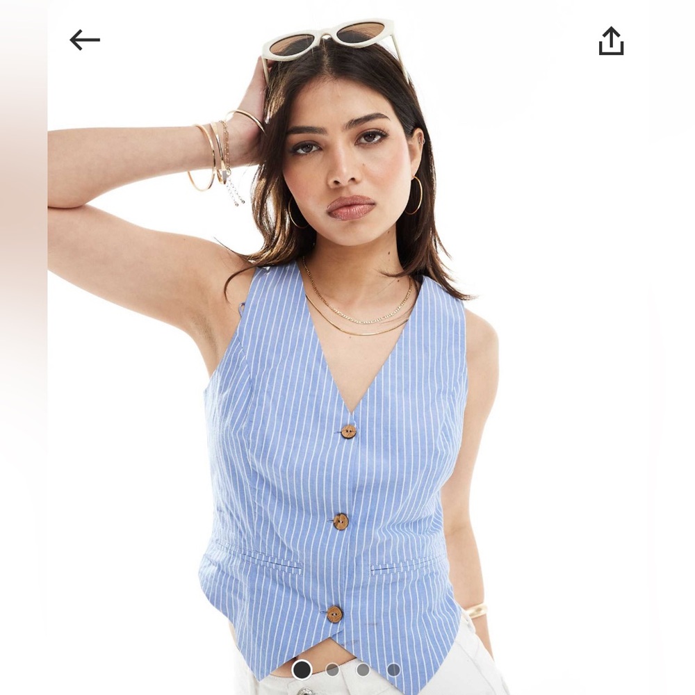 Stradivarius rustic pinstripe vest in blue size XS